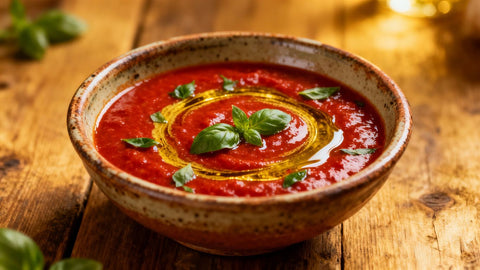 Bowl of Classico pasta sauce with basil and olive oil.